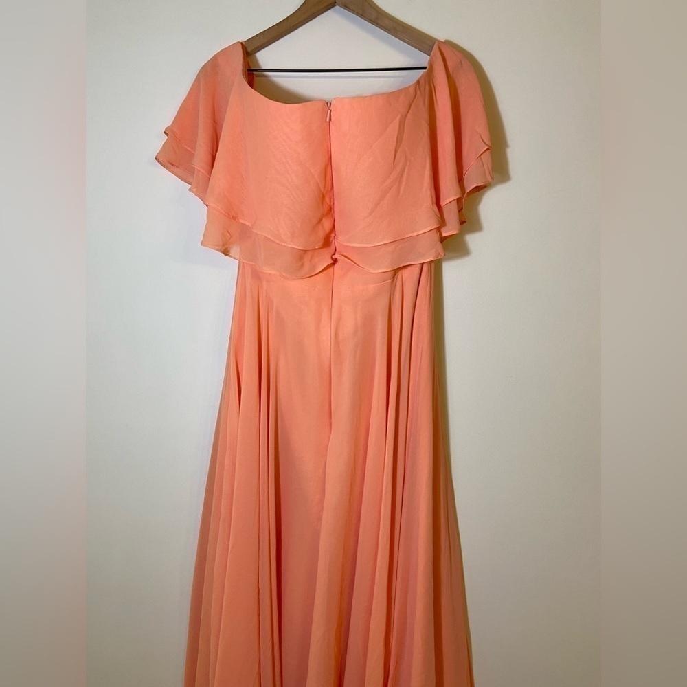 Hebeos Womens Off The Shoulder Chiffon Long Maxi Dress Size 10 Coral Bridesmaids - Picture 6 of 8